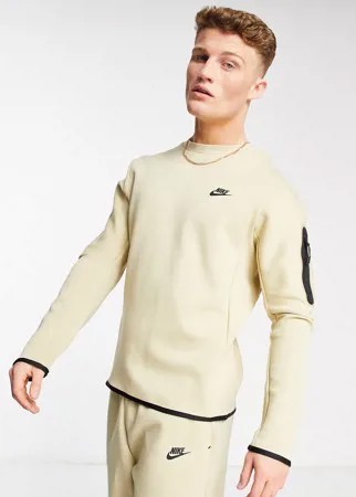 Флисовый свитшот песочного цвета с круглым вырезом Nike Tech Fleece-Нейтральный