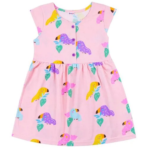 Платье сарафан летнее нарядное для девочки из хлопка с коротким рукавом, розовое, Нежные Сердечки, малиновое 30 (110-116) 5-6 лет