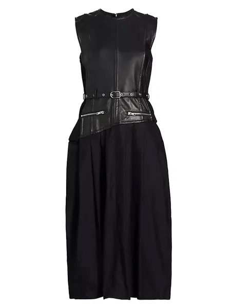 Комбинированное платье с кожаным лифом 3.1 Phillip Lim, черный
