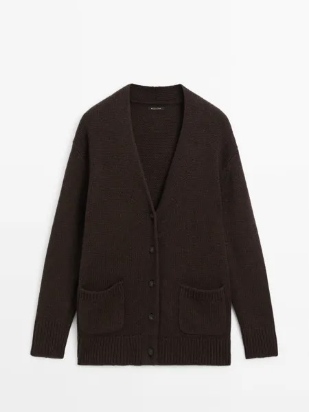 Длинный вязаный кардиган с карманами Massimo Dutti, коричневый