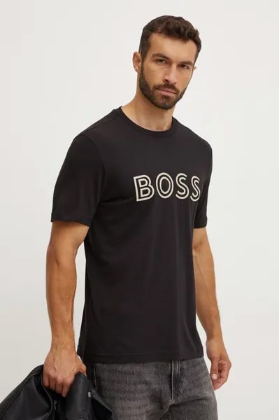Хлопковая футболка Boss Green, черный