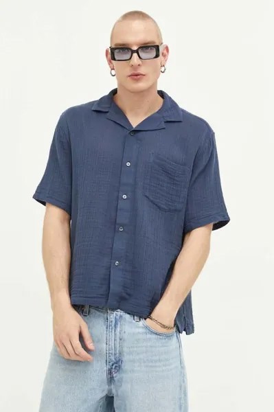 Рубашка из хлопка Abercrombie & Fitch, темно-синий