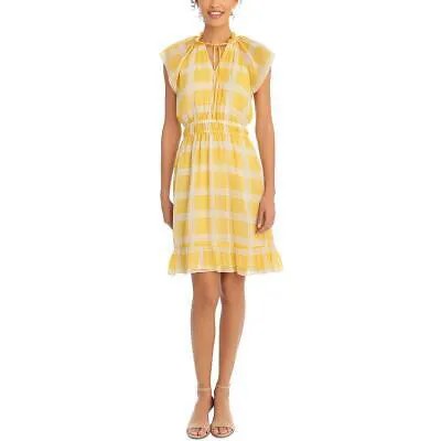 Женское желтое платье с оборками и расклешенным воротом London Times Petites 10P BHFO 0589