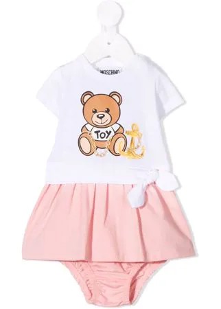 Moschino Kids двухцветное платье мини Teddy Bear
