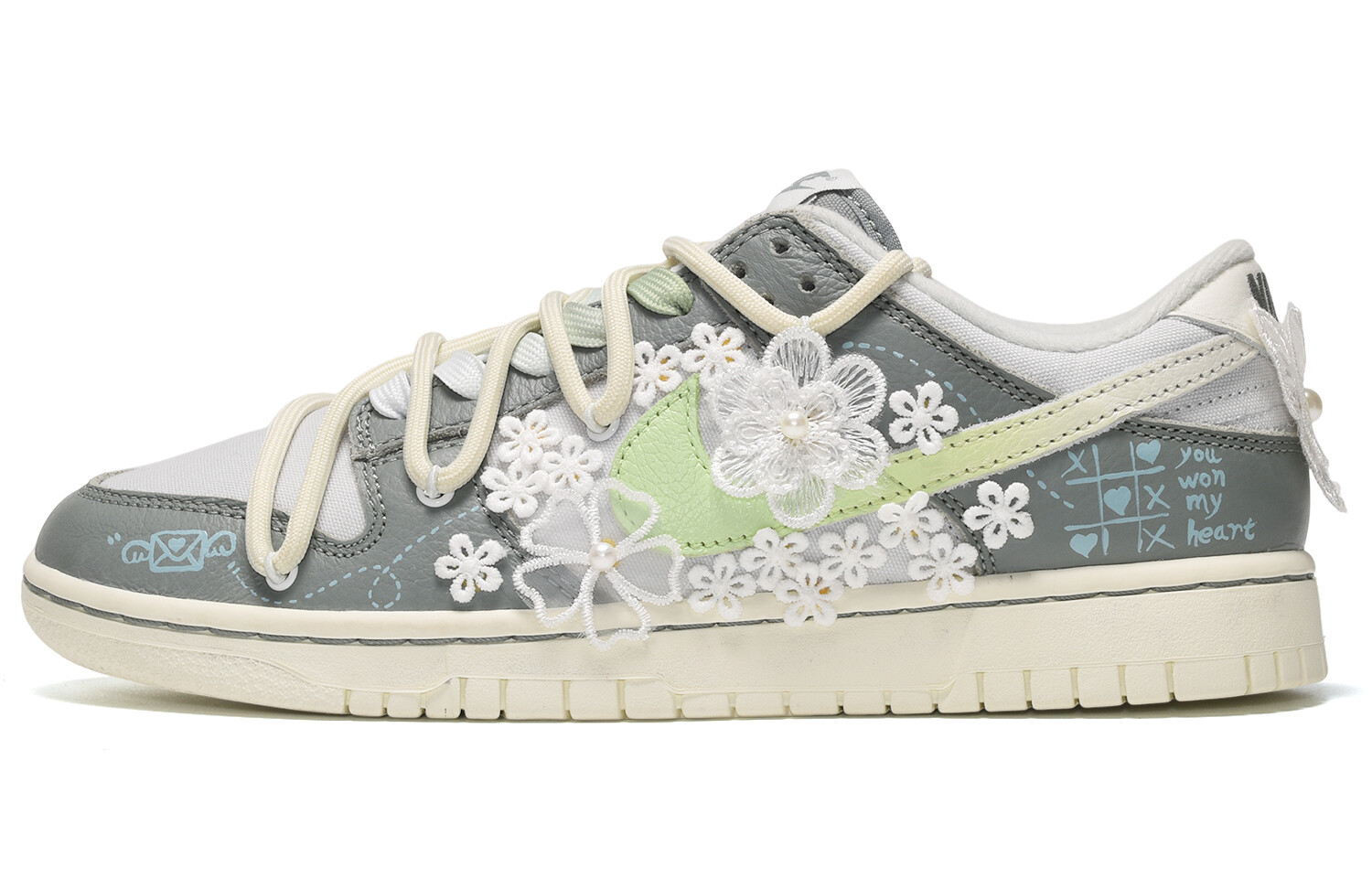 Кроссовки Nike Dunk Skateboarding Shoes Unisex Low-top White/Gray/Green, белый/серый/зеленый