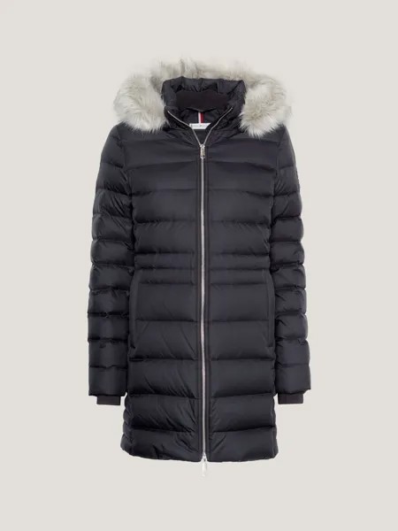 Утепленное пальто с капюшоном из искусственного меха Tommy Hilfiger, черный
