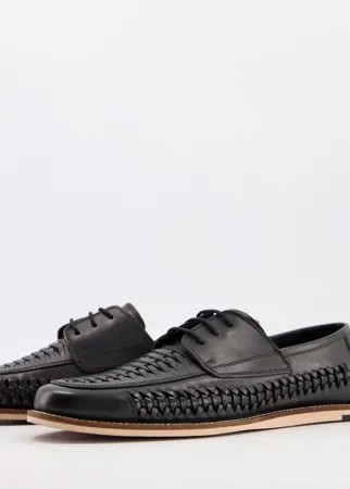 Черные кожаные туфли на шнуровке с плетеной отделкой Silver Street-Черный