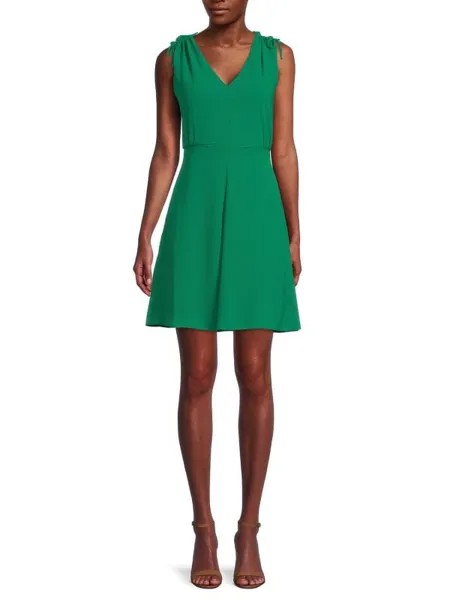 Мини - Платье Шифоновое Vince Camuto с глубоким V-образным вырезом и рюшами, зеленый