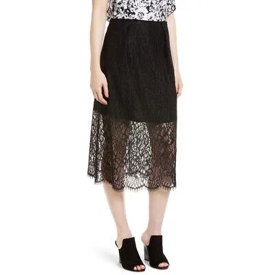 Кружевная юбка-миди Lewit с нежной цветочной кружевной каймой, черный, 0