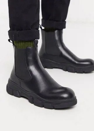 Черные ботинки челси из искусственной кожи на массивной подошве Koi Footwear-Черный