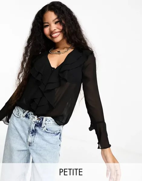 Черная шифоновая блузка River Island с рюшами