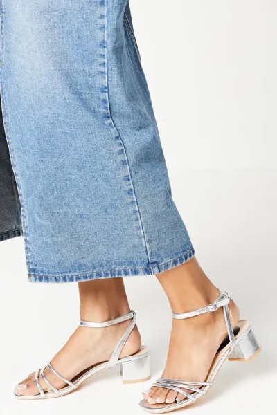 Босоножки Selma на среднем блочном каблуке с ремешками-спагетти Dorothy Perkins, серебро