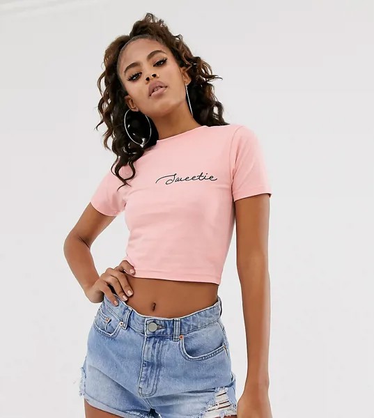 Укороченная футболка персикового цвета с надписью Missguided Tall-Розовый