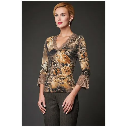 Блуза Арт-Деко, размер 54, коричневый