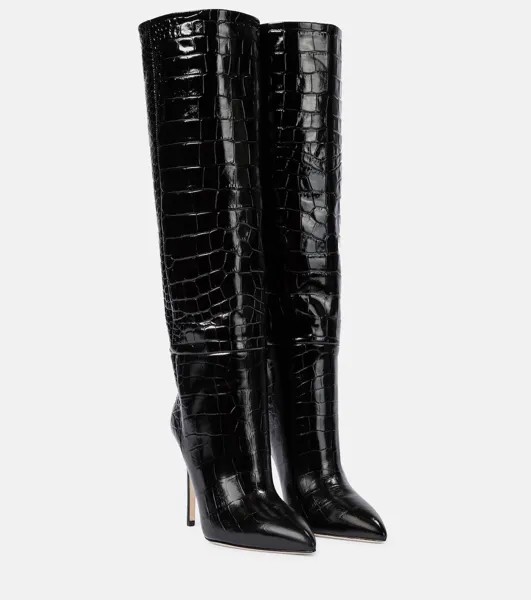 Сапоги Paris Texas Croc-effect Leather Knee-high, черный (Размер 36.5 RU)