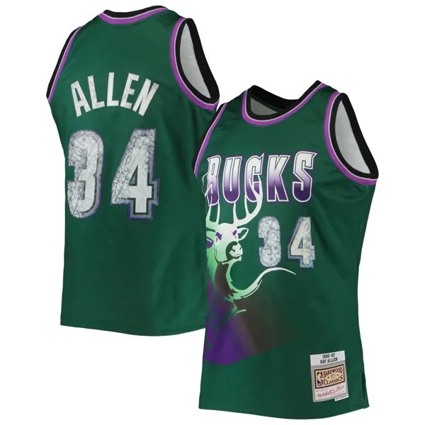 Мужская майка Mitchell & Ness Ray Allen Green Milwaukee Bucks 1996-97 Hardwood Classics, посвященная 75-летию Diamond Swingman