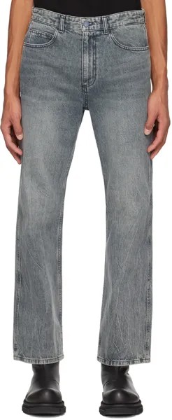 Серые джинсы прямого кроя с эффектом потертости Solid Homme