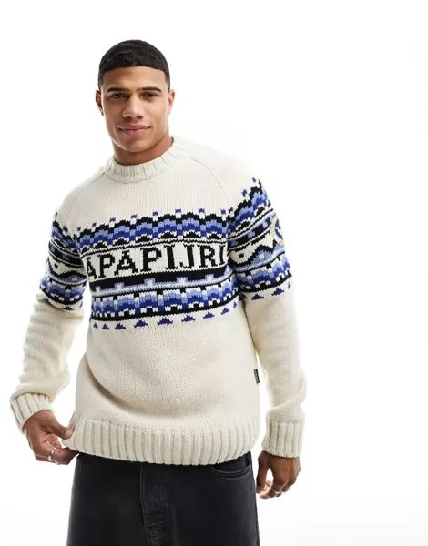 Бело-синий вязаный джемпер Napapijri Horlick Fairisle