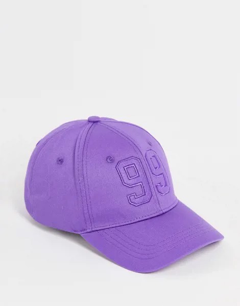 Парусиновая бейсболка фиолетового цвета с принтом ASOS DESIGN-Фиолетовый цвет