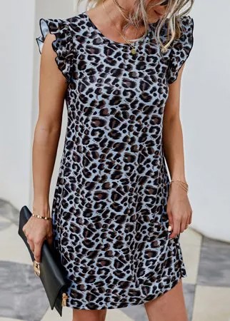 Платье-туника с леопардовым принтом и оборкой