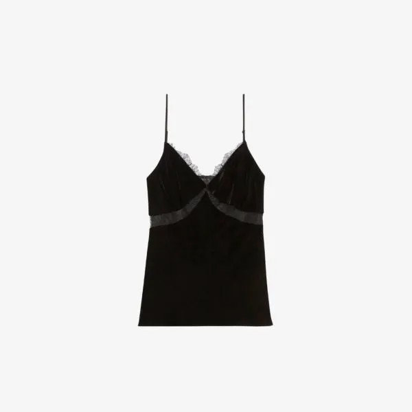 Тканый топ с V-образным вырезом и кружевной отделкой Claudie Pierlot, цвет noir / gris