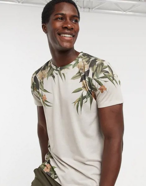 Светло-бежевая футболка с цветочным принтом Burton Menswear-Neutral