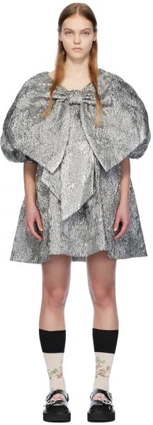 Серебряное мини-платье с двойным бантом Simone Rocha
