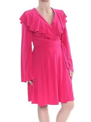 Женское розовое вечернее платье до колена розового цвета с рюшами и длинными рукавами FREE PEOPLE 6