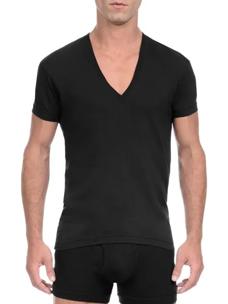 Хлопковая приталенная футболка Pima с v-образным вырезом 2(X)IST, черный