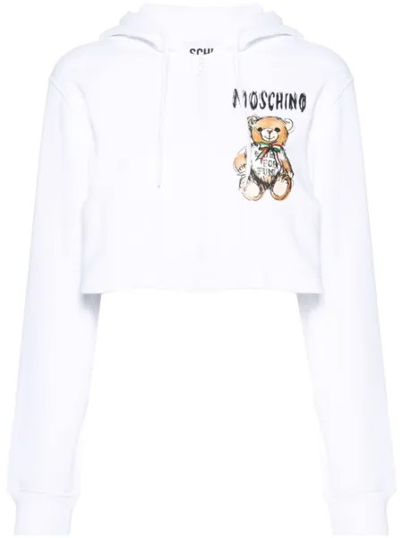 Moschino худи на молнии с принтом, белый