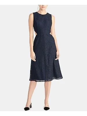 RACHEL ROY Женское темно-синее вечернее платье-футляр миди без рукавов с круглым вырезом Размер: 4