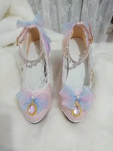 Милая японская обувь в стиле Лолиты kawaii, для девочек, с круглым носком, на высоком каблуке, с неглубоким носком, обувь kawaii, для косплея, легкие туфли