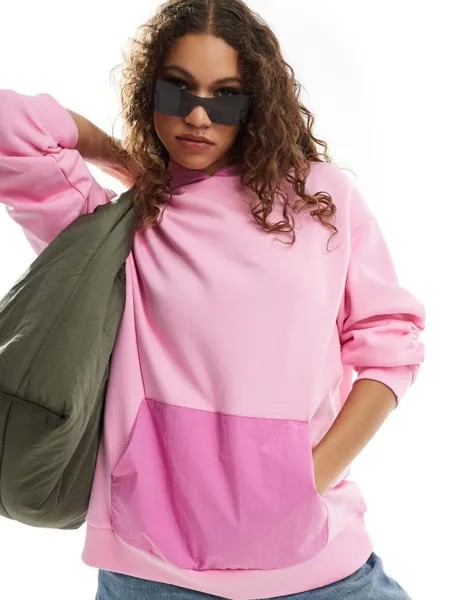 Розовое нейлоновое худи оверсайз ASOS DESIGN