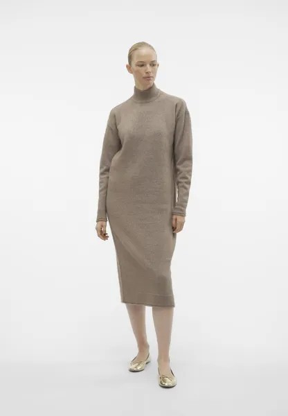 Платье Vero Moda KADEN HIGH NECK CALF DRESS, цвет brown lentil detail/melange