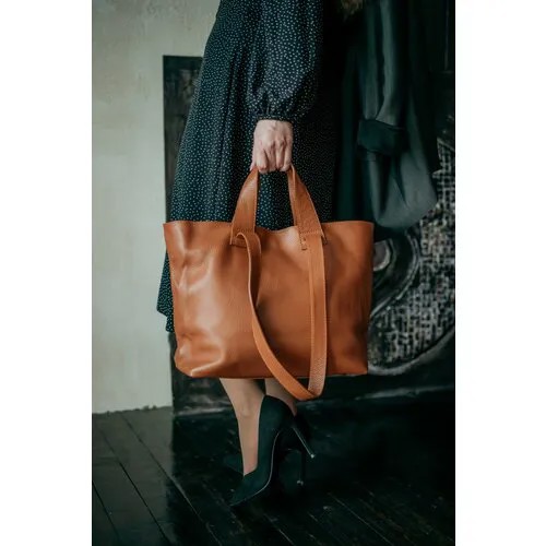 Сумка шоппер Vera Pelle Shopper-4 M&Marie 2033, фактура зернистая, оранжевый, коричневый