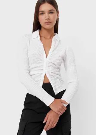 Stradivarius Трикотажная Рубашка Со Сборкой Цвет Небеленого Полотна Xs