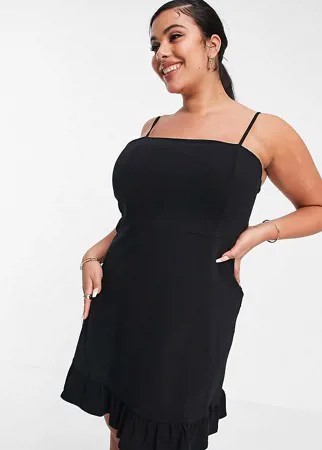 Черный сарафан на бретелях с баской ASOS DESIGN Curve-Черный цвет