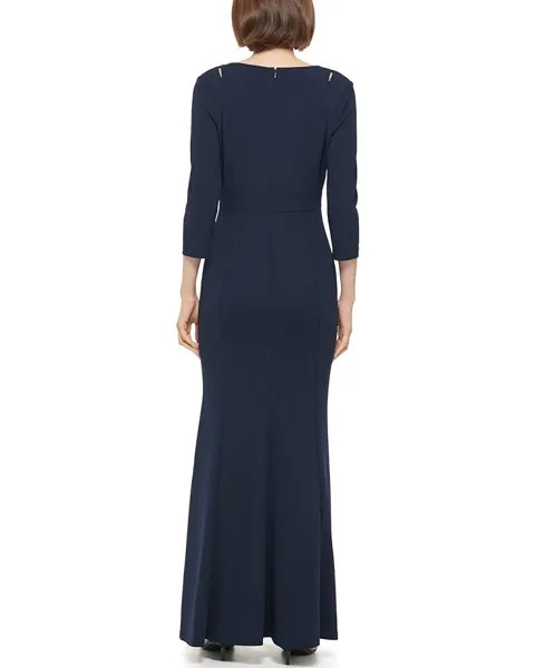 Платье Calvin Klein Long Sleeve Gown with Neckline Slits, цвет Twilight