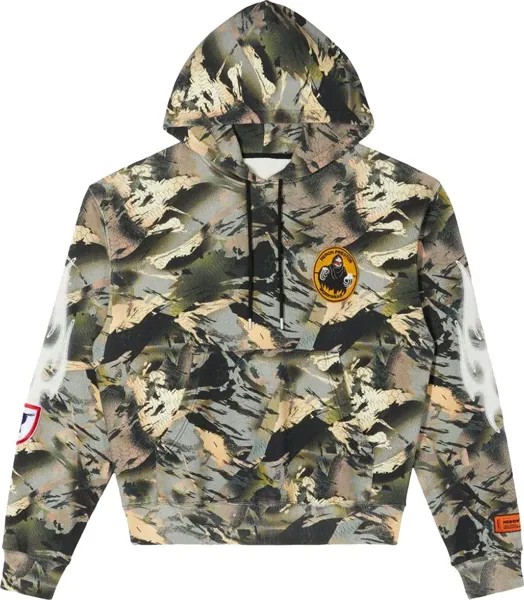 Худи Heron Preston Hoodie Camo Flaming Sleeve 'Camou Green', зеленый