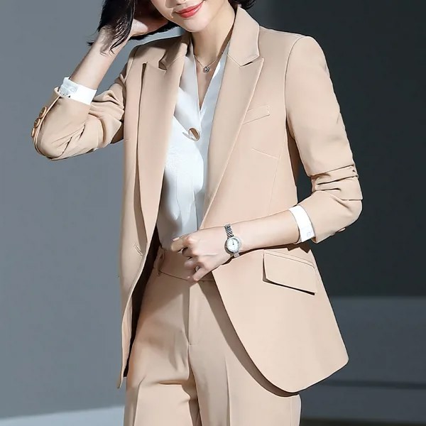 Костюм брючный женский Повседневный из двух предметов, элегантный жакет в Корейском стиле, деловой костюм абрикосового цвета для работы, бо...