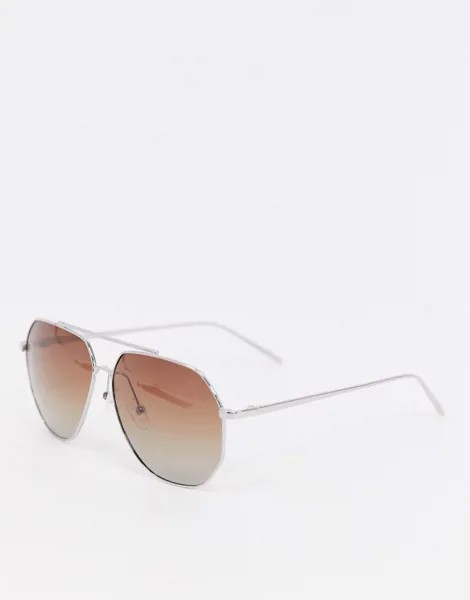 Солнцезащитные очки-авиаторы в серебристой оправе Pilgrim-Коричневый