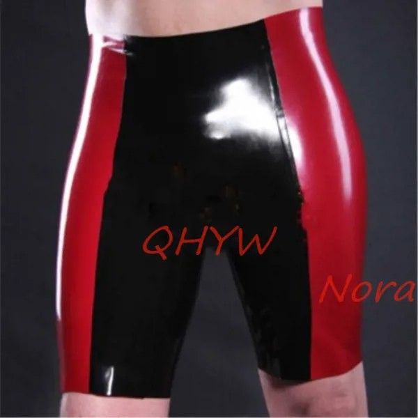 Фетиш латексные мужские черные и красные обтягивающие короткие брюки сексуальные резиновые короткие на заказ