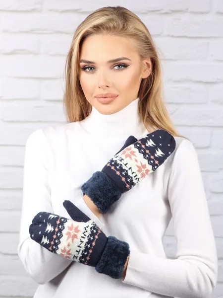 Варежки женские Pretty Mania ZW593 синие/молочные