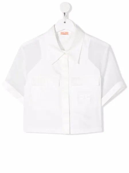 Elisabetta Franchi La Mia Bambina TEEN embroidered logo cropped shirt
