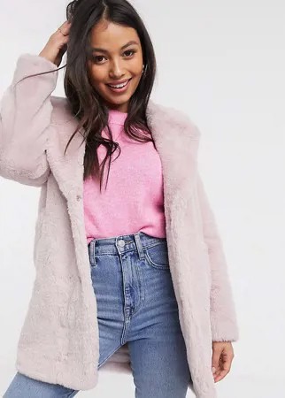 Бледно-розовое пальто из искусственного меха New Look Petite-Розовый