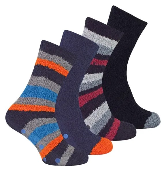 Термонескользящие пушистые носки-тапочки / оранжевые полоски Sock Snob, черный