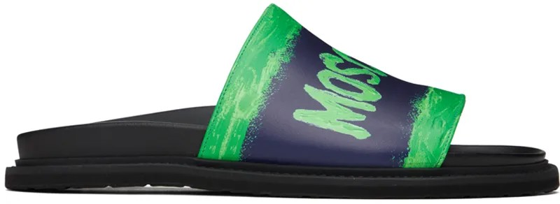 Черно-зеленые сандалии с логотипом Moschino