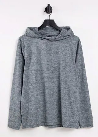 Серый меланжевый двухслойный лонгслив с технологией AirKnit, капюшоном, маленьким логотипом Abercrombie & Fitch