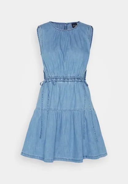 Платье Gap Side Cutout Tiered Mini Denim, синий