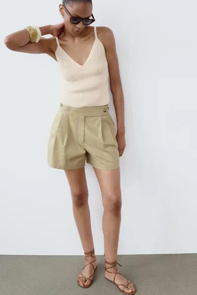 Шорты-бермуды с боковыми закладками ZARA, средный кэмел